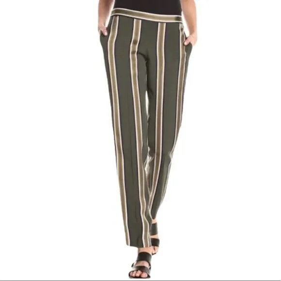 Theory Olive Striped Trousers - Picture 1 of 8